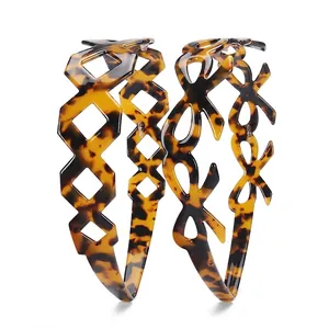 Vintage Tortoiseshell Acetate Hollow Headband For Women Irregular Heart Bow Geometric Pattern Hair Band Elegant Hair Accessories