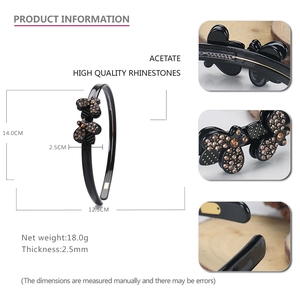 French style black acetate headband with sparkling rhinestone bee and butterfly details