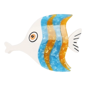 Pince à cheveux poisson en acétate marbré avec rayures bleues et orange élégantes