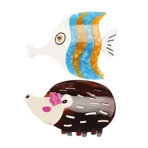 Pince à Cheveux Crabe en Acétate Animaux Mignons Fait à la Main Motif Hérisson Poisson Rouge Accessoires pour Femmes