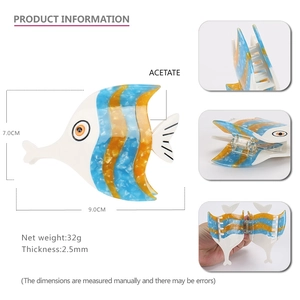 Pince à cheveux en acétate en forme de poisson motif marbre 9,0 cm x 7,0 cm