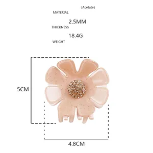 Haarklammer Blume aus Acetat in Rosa mit Goldglitzer, Strass und 2,5 mm Stärke
