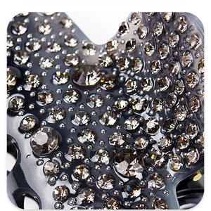 Macro detail of charcoal grey acetate hair claw with champagne sparkling rhinestones