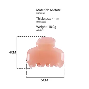 Detalle de pinza de pelo de acetato rosa gelatina de 4mm con medidas y dimensiones