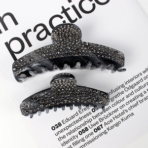 Vintage Smoky Grey Acetate Hair Claw Clip Rhinestone Inlaid Geometric Shark Clip Elegant Hair Accessories For Women