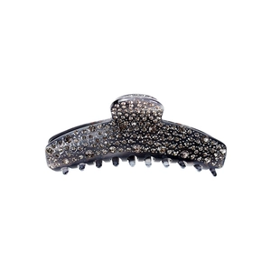 Smoky grey acetate shark hair claw clip with sparkling rhinestones for women