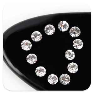 Vue macro de la pince en acétate noire ornée de douze strass brillants incrustés