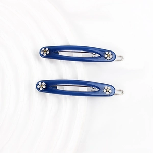 Pince à Cheveux Ovale Ajourée en Acétate Bleu Klein Avec Fleur en Strass pour Femme Accessoires Cheveux Mode Pince Douce
