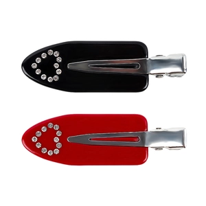 Lot de deux barrettes à cheveux en acétate avec cœur en strass, noir et rouge, coiffage