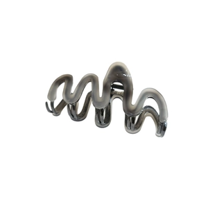 Minimalist wave-shaped acetate hair claw clip with black and grey marble texture