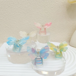 Détail des pinces à cheveux papillon 3D en acrylique coloré sur supports transparents