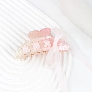 Sweet Fairy Bow Ribbon Hair Claw Clip Glitter Acrylic Shark Clip Balletcore Aesthetic Elegant Hair Accessory For Women Styling