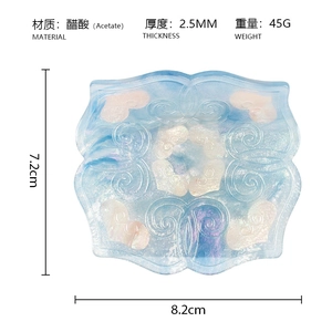 Detail view of heart-patterned acetate shark hair claw with 8.2cm size measurements