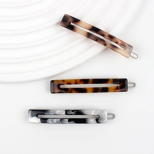 French Retro Acetate Hollow Rectangular Hair Clip Marble Tortoise Pattern Side Barrette Women Elegant Styling Accessory