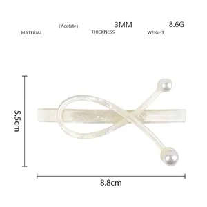 Detailed size chart of acetate hair clip with pearls, 8.8cm length and 3mm thickness