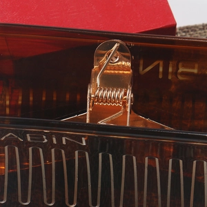 Nahaufnahme einer Haarklammer aus Acetat in Schildpatt-Optik mit goldener Metallfeder