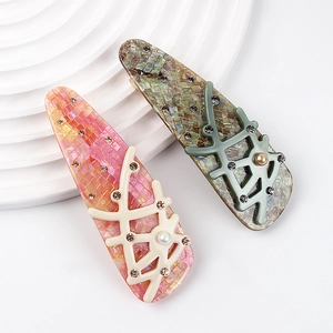 Vintage Acetate Tree Branch Hair Clip Retro Mosaic Plaid Rhinestone Artificial Pearl Spring Clip Elegant Hair Accessories For Women