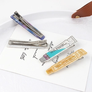 Creative toothpaste-shaped acetate hair clip set with marble patterns and duckbill clips