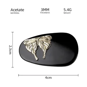 Detailed dimensions of 4cm gold butterfly hair clip on premium black acetate base
