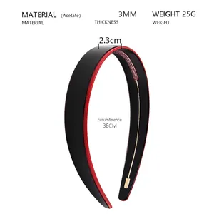 Détail du serre-tête bicolore noir et rouge en acétate de 2,3 cm avec dimensions et antidérapant