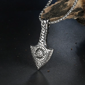 Retro Viking Valknut Symbol Stainless Steel Pendant Necklace Celtic Knot Spearhead Shield Weapon Men Jewelry Pendant Only
