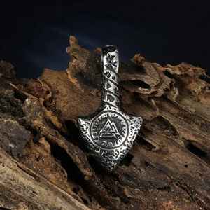 Vintage stainless steel Viking Thor's Hammer pendant necklace with Celtic knot engraving