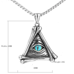 Pendentif œil du démon en acier inoxydable rétro avec pierre bleue et cadre triangle