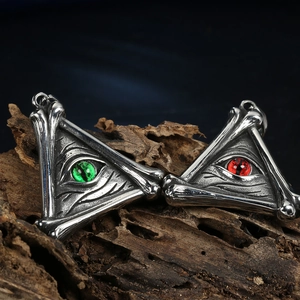 Pendentif œil du diable vintage en acier inoxydable avec pupilles rouges et vertes