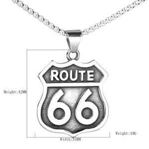 Collier Pendentif Bouclier Route 66 en Acier Inoxydable Vintage Style Punk Rock Bijoux Biker pour Hommes Femmes