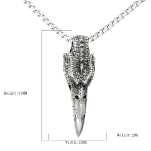 Punk style dragon head pendant necklace in retro stainless steel with dimensions and weight