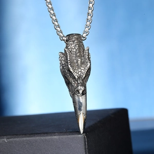 Gothic dragon head pendant necklace in antique silver finish with a sturdy box chain