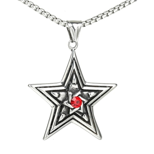 Stainless Steel Red Rhinestone Pentagram Star Pendant Retro Gothic Punk Hip Hop Jewelry For Men Pendant Only Without Chain