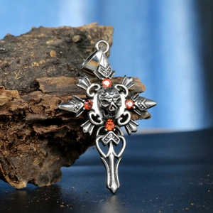 Gothic Stainless Steel Skull Cross Pendant Necklace Retro Dark Punk Rhinestone Jewelry For Men Women Trendy Casting Necklace