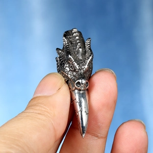 Gothic punk dragon head necklace with stainless steel chain and sharp claw pendant