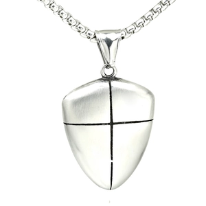 Men's retro shield pendant with black cross on a stainless steel box chain necklace