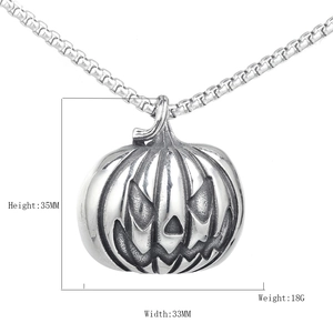 Halloween pumpkin pendant necklace in vintage stainless steel on square link chain