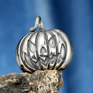Halloween pumpkin pendant in polished stainless steel for DIY jewelry making