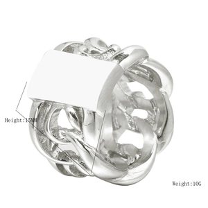 Stainless Steel Chain Link Signet Ring For Men Punk Industrial Style Rectangular Surface Band Ring Silver Tone Jewelry