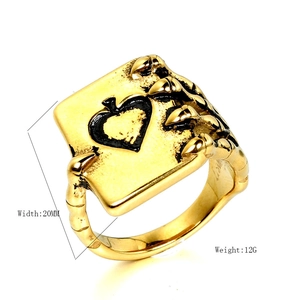 Vintage gold titanium steel ring featuring a skeletal hand holding an Ace of Spades card