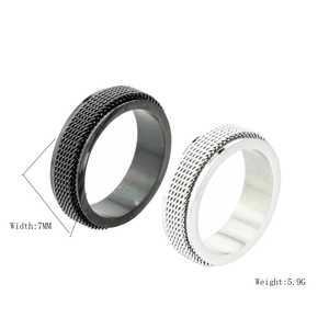 Anelli da uomo 7MM in acciaio inossidabile con catena rotante nero e argento