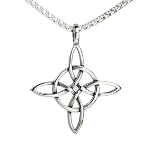 Retro Viking Celtic knot necklace with distressed silver pendant on box chain