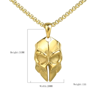 Gold Spartan helmet skull pendant necklace in stainless steel for men and women