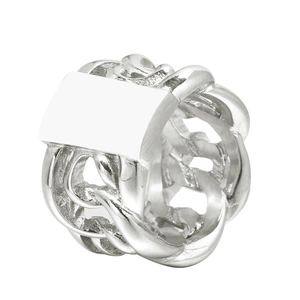 Men's stainless steel Cuban chain ring with a flat rectangular top in silver finish
