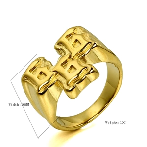 Mens 16mm gold stainless steel 555 number signet ring with punk rock hip hop style