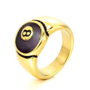 Men's vintage titanium steel wide ring featuring a purple billiard 8-ball design element