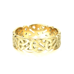 Bague Viking en acier titane doré poli avec motif ajouré de nœud celtique élégant
