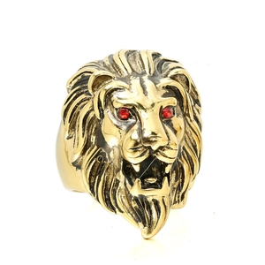 Vintage Roestvrij Stalen Leeuwenkop Ring Voor Heren Punk Biker Dominerende Rode Strass Oog Dier Vingerring Sieraden