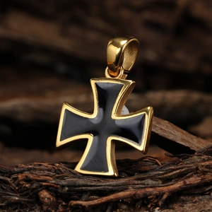 Vintage gold and black cross pendant necklace in stainless steel for men's punk style