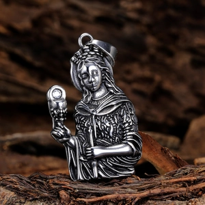 Retro stainless steel hip hop necklace featuring a Virgin Mary pendant with cubic zirconia