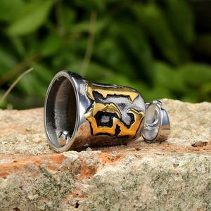 Guardian bell motorcycle pendant in silver and gold steel with relief letter G design